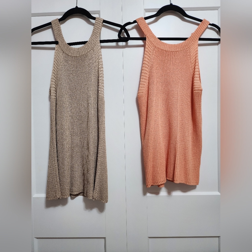 Pink Lily Tan and Peach Knit Tank Tops